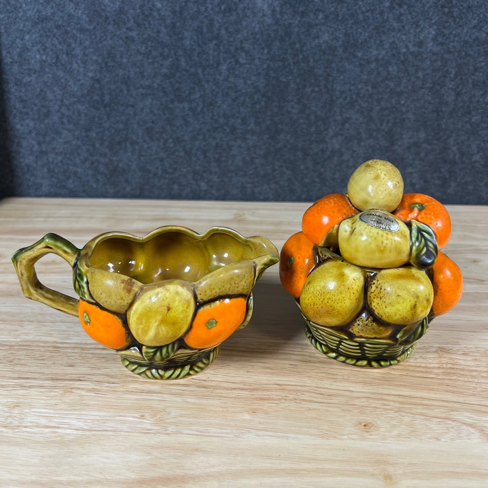 Vintage Inarco Japan Orange Spice Ceramic Creamer and Lidded Sugar Bowl Set